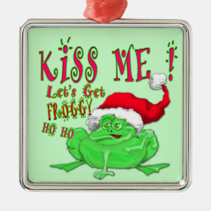 Frosch mit Weihnachtsmannmütze-Sprichwort küssen Silbernes Ornament