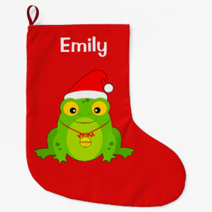 Frosch mit Weihnachtsmannmütze und Bell Großer Weihnachtsstrumpf