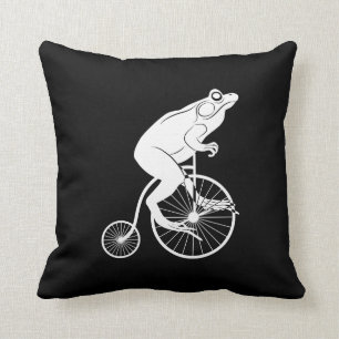 Frosch oder Kröte auf Vintager Fahrrad-Silhouette Kissen