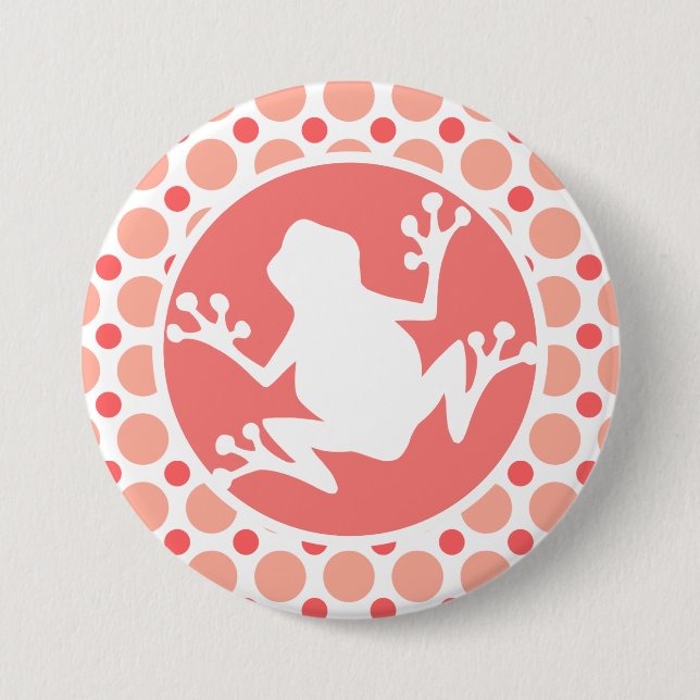 Frosch; Pink & Coral Polka Dots Button (Vorderseite)