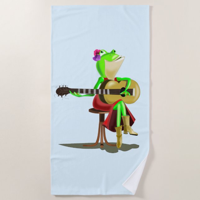 Frosch Playing Gitarre Funny Beach Handtuch (Vorderseite)