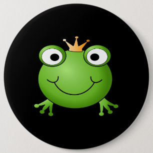 Frosch-Prinz. Lächelnder Frosch mit einer Krone Button