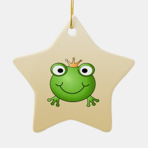 Frosch-Prinz. Lächelnder Frosch mit einer Krone Keramik Ornament