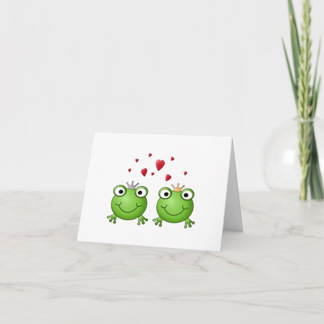 Frosch-Prinz und Frosch-Prinzessin, mit Herzen Karte (Vorderseite)