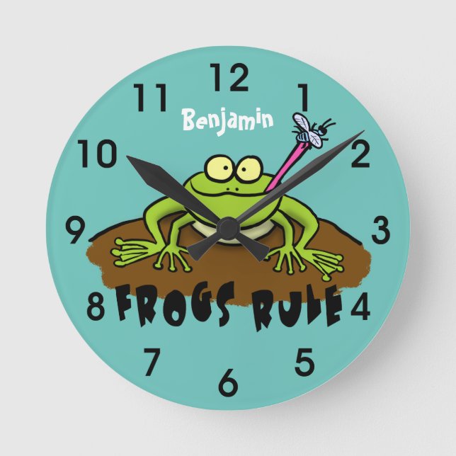 Frosch regiert lustigen grünen Frosch Cartoon Runde Wanduhr (Vorderseite)