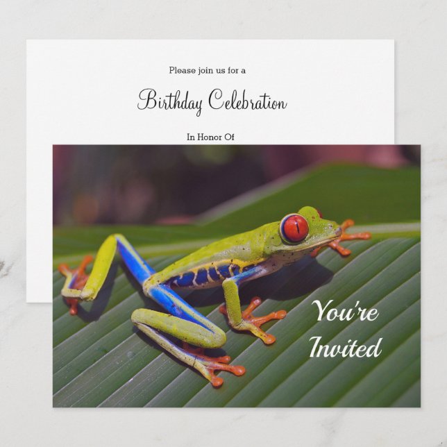 Frosch Rotes Auge Foto Geburtstag Einladung (Vorne/Hinten)