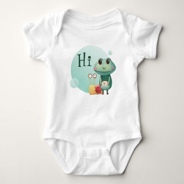 Frosch Schnecke Freundliche Tiere Funny Kids Hi Baby Strampler (Vorderseite)