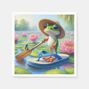 Frosch schwimmend auf einer Drehend Flop Serviette