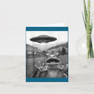 Frosch-Selfie mit Alien-Ufo lustiger schockierter  Karte