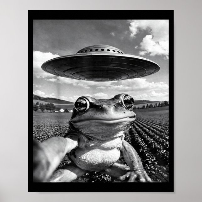 Frosch-Selfie mit UFO Lustiger Frosch Frosch Meme Poster (Vorne)
