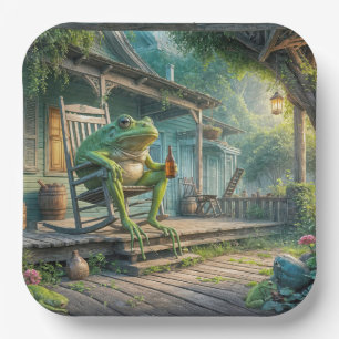 Frosch sitzend in einem Porsche Rockstuhl Pappteller