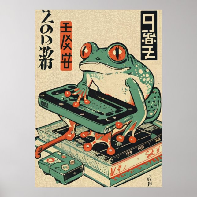 Frosch spielt PC-Spiele, Ukiyo-e Froschkunst, Fros Poster (Vorne)