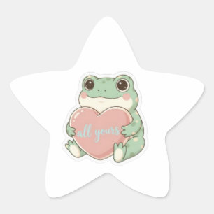 Frosch-Sticker 'Ganz Deins' Süßer Frosch umarmt He Stern-Aufkleber