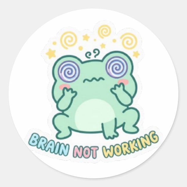 Frosch-Sticker 'Gehirn funktioniert nicht', süßer  Runder Aufkleber (Vorderseite)