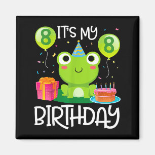 Frosch tanzt Luftballons Kuchen glücklich 8 Jahre  Magnet