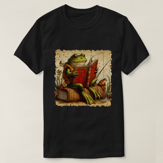 Frosch Toad Fishing Classic Book Frog Reading Book T-Shirt (Design vorne)