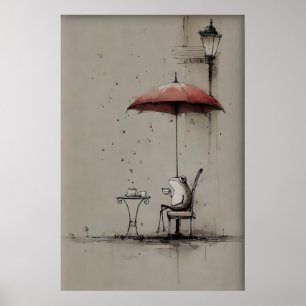 Frosch trinkt Kaffee Druckbare Kunst, Cafe Minimal Poster