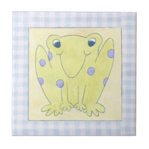 Frosch-Trio auf Gingham-Stoff Fliese
