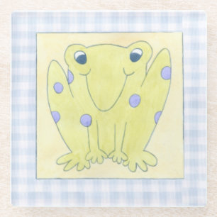 Frosch-Trio auf Gingham-Stoff Glasuntersetzer
