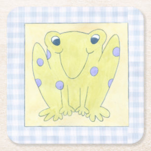 Frosch-Trio auf Gingham-Stoff Rechteckiger Pappuntersetzer