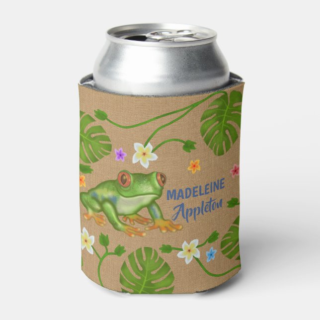 Frosch Tropische Blätter Blume | Personalisierter  Dosenkühler (Kanne Vorderseite)