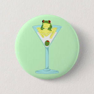Frosch u. Olive in Martini-Glas Button
