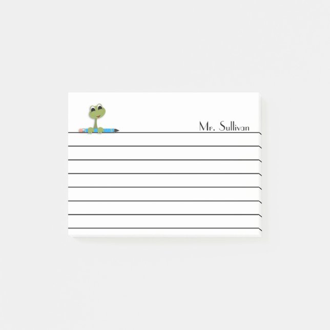 Frosch und Bleistift, gezeichnet Post-it Klebezettel (Vorderseite)