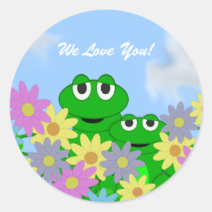 Frosch und Blume: Nachrichtenaufkleber Runder Aufkleber