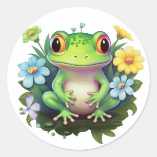 Frosch und Blume Runder Aufkleber