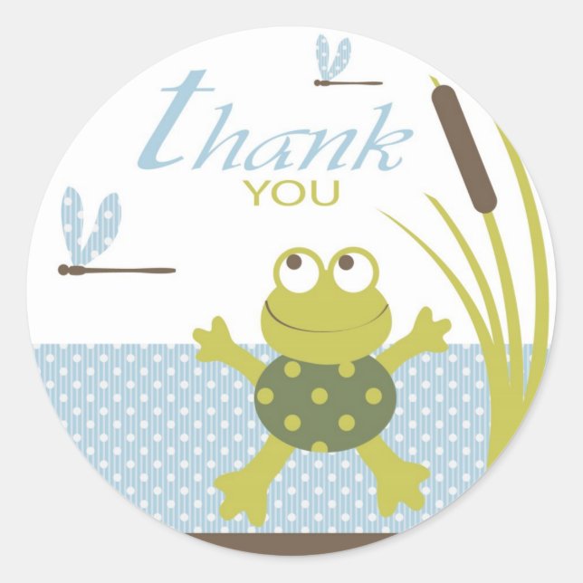 Frosch und Dragonfly Danke Runder Aufkleber (Vorderseite)