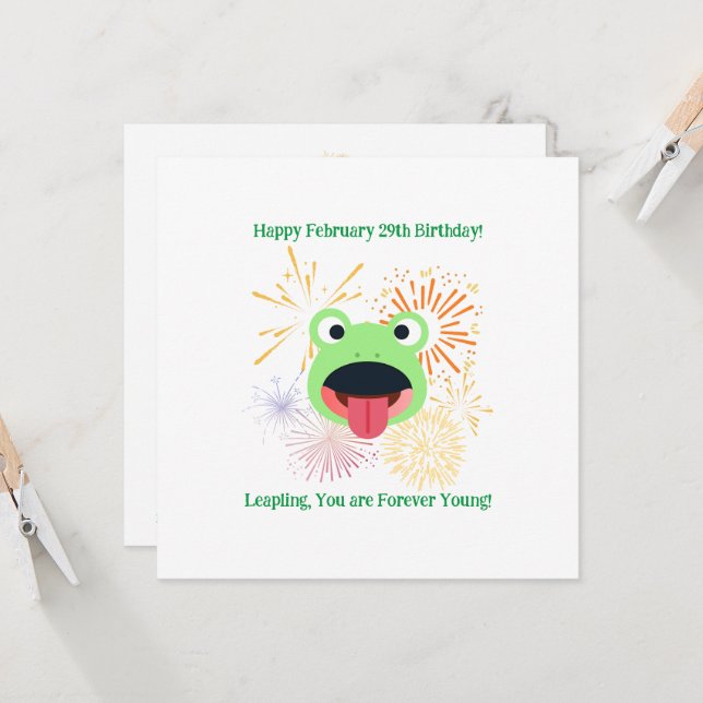 Frosch und Feuerwerk Geburtstag Karte (Vorderseite/Rückseite Beispiel)