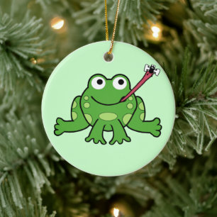 Frosch- und Fliegenschmuck (Spin It) auf Doppelsei Keramik Ornament
