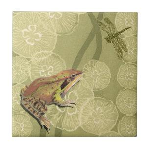Frosch und Libelle auf Wasser-Lilien Fliese