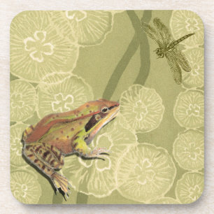 Frosch und Libelle auf Wasser-Lilien Getränkeuntersetzer
