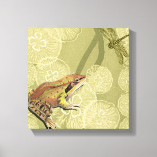 Frosch und Libelle auf Wasser-Lilien Leinwanddruck