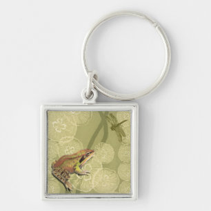 Frosch und Libelle auf Wasser-Lilien Schlüsselanhänger