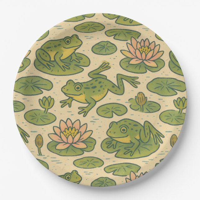 Frosch und Lili Pads Wasserlilien Frösche Pappteller (Vorderseite)