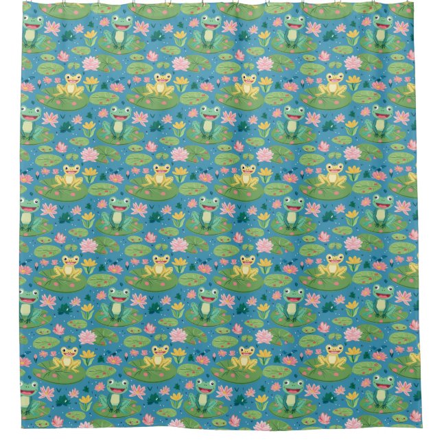 Frosch- und Lily-Pad-Muster Duschvorhang (Vorderseite)