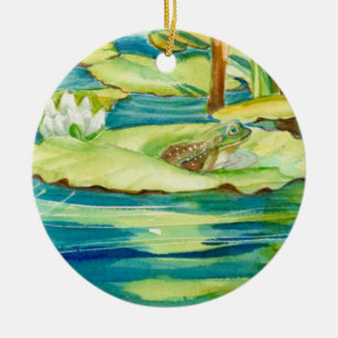 Frosch- und Lily-Pad-Ornament Keramik Ornament