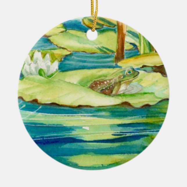Frosch- und Lily-Pad-Ornament Keramik Ornament (Vorne)
