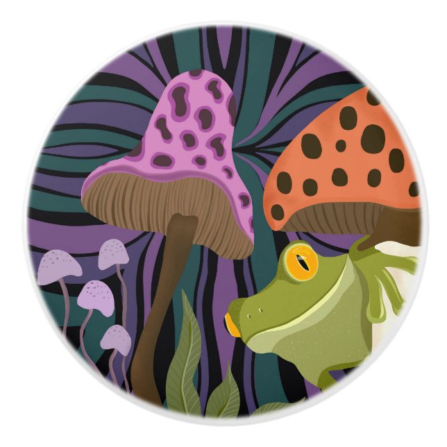 Frosch und Pilze Keramikknauf (Vorderseite)