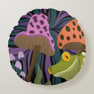 Frosch und Pilze Rundes Kissen
