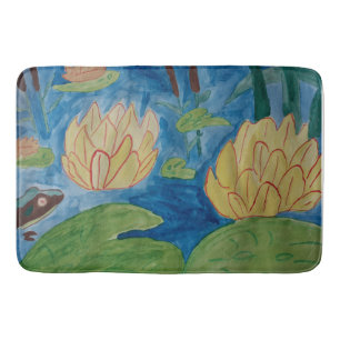 Frosch und Wasserlilien Badematte