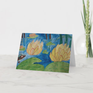Frosch und Wasserlilien Faltkarte Feiertagskarte