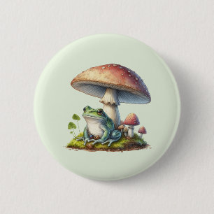 Frosch unter einem Pilz Süße Natur Button