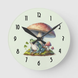 Frosch unter einem Pilz Süße Natur Runde Wanduhr