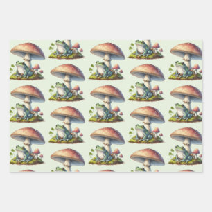 Frosch unter einem Pilz Süßes Naturmuster Geschenkpapier Set