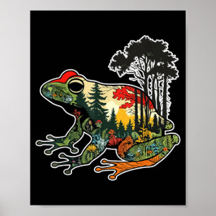 Frosch-Wald-Silhouette Naturkunst Waldlandschaft W Poster
