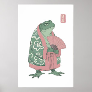 Frosch-Wandkunst-Druck, Kimono- und Fächer-Illustr Poster