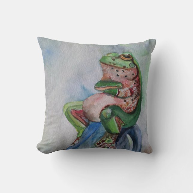 Frosch Wasserfarben-Kissen 41 cm x 41 cm Kissen (Vorderseite)